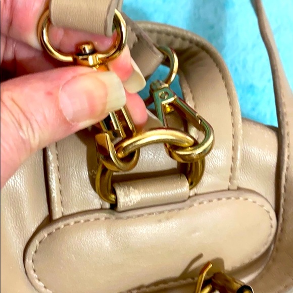 bebe quilted tan with gold hardware mini backpack - Picture 7 of 16